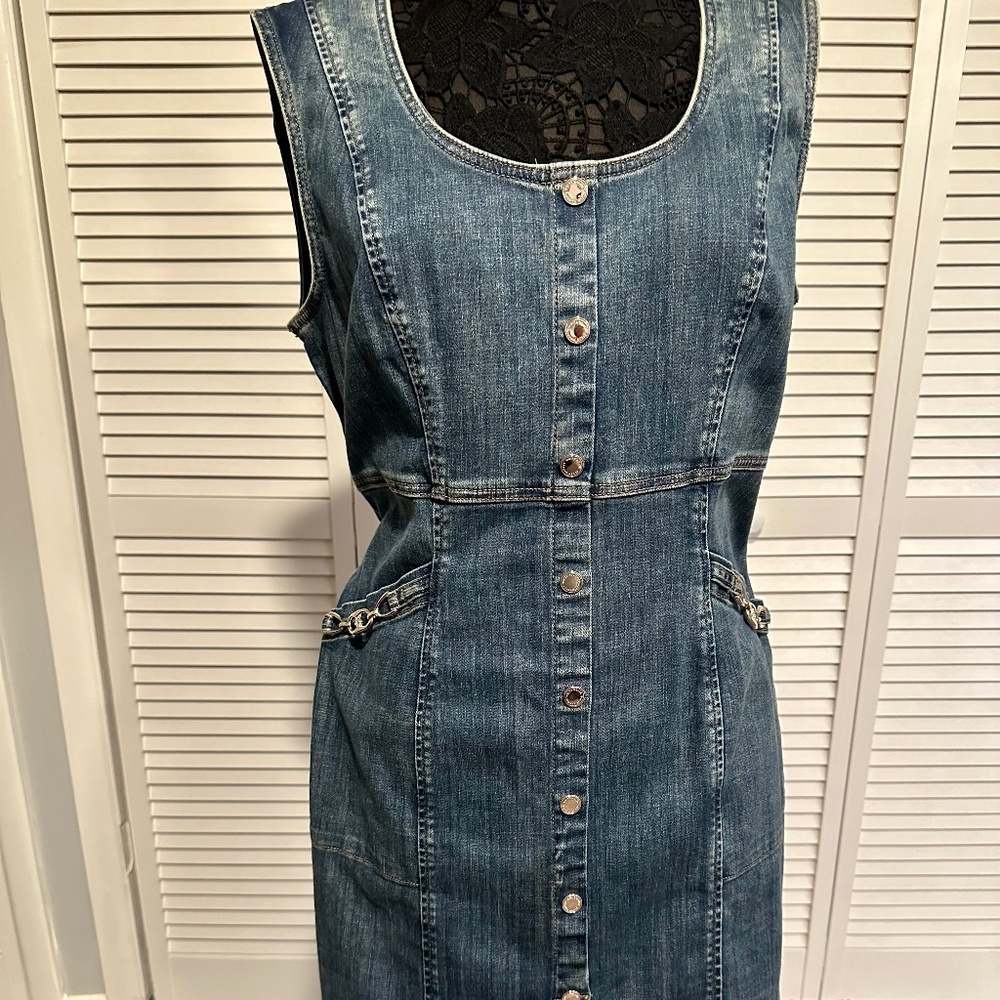 WHBM NEW! Denim Silver Hardware Sleeveless Pocket Zip Up